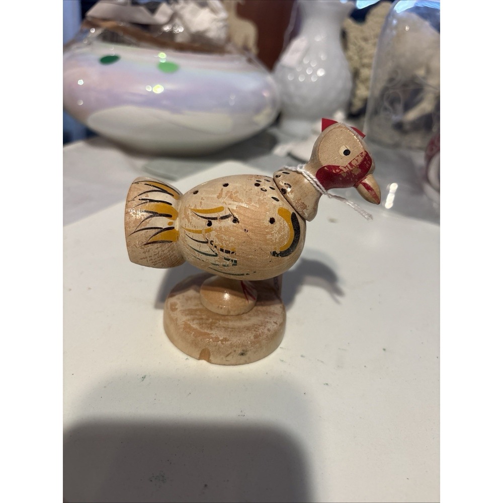 Vintage Hand Painted Wood Chicken Toy Made in Japan Mid Century Folk Art Figurin